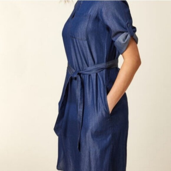 CLEO Utility Sleeve Mini Shirt Dress | Tunic w Pockets Chambray Blue Sz S - Picture 4 of 16